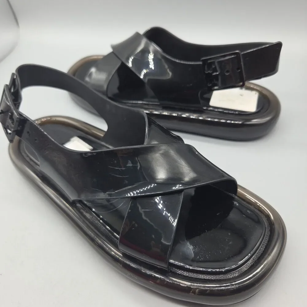 Tory Burch Sandals Criss Cross Bubble Jelly  Black slingback flat Sz 8